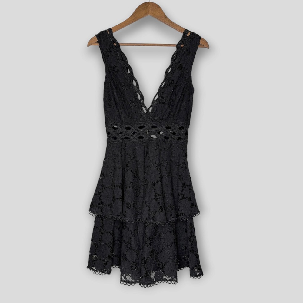 NWT She & Sky Little Black Dress Eyelet Lace Boutique Whimsygoth Chic LBD Small